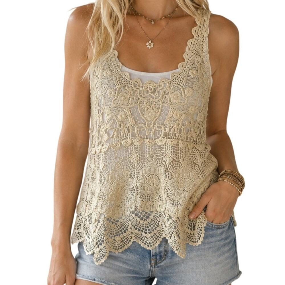 Issi Lace Tank Womens Small Cream Beachy Sleeveless Top Lacy Fairy Boho Coquette